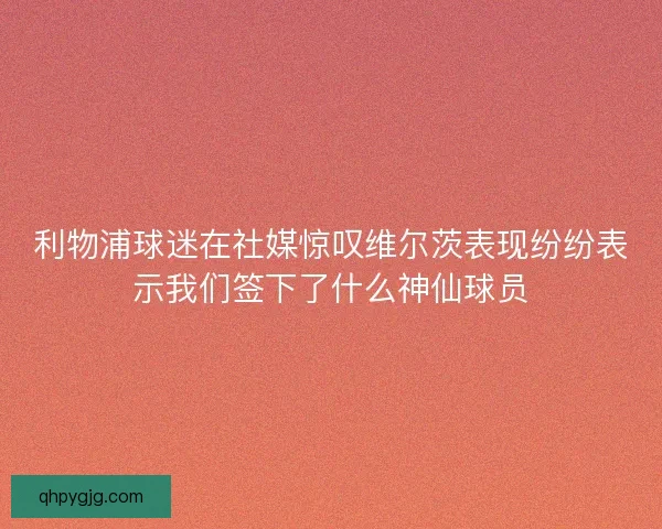 利物浦球迷在社媒惊叹维尔茨表现纷纷表示我们签下了什么神仙球员